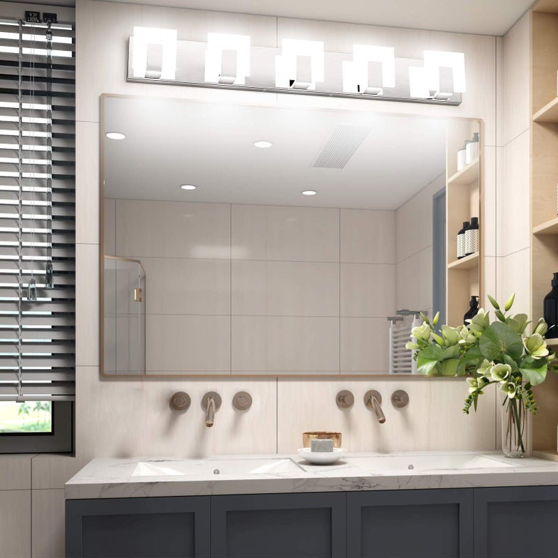 Aipsun 5 Lights Modern LED Bathroom Vanity Light Acrylic Stainless Steel Chrome Up and Down Bathroom Wall Light Over Mirror(White Light 6000K) - Image 5